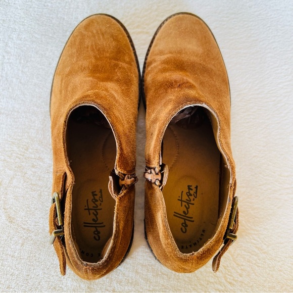 CLARKS CAMZIN SUEDE BUCKLE LOAFERS  SHOOTIES CHESTNUT BROWN SIZE 7.5 - Picture 6 of 12